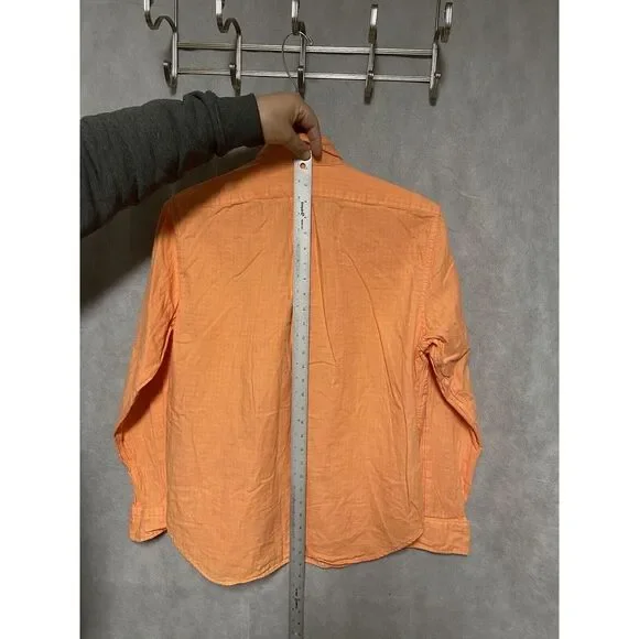 Ralph Lauren Shirt Men XL Orange Cotton Casual Button Up Green Pony Check Lined - Picture 5 of 11